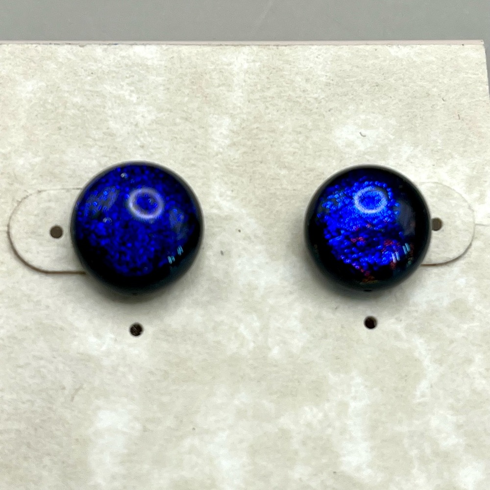 Blue Dichroic Glass Stud Earrings